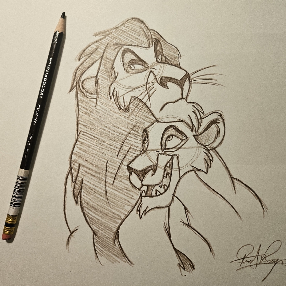 Disney The Lion King 2 Scar And Zira Drawing/Sketch Animation Art Signed